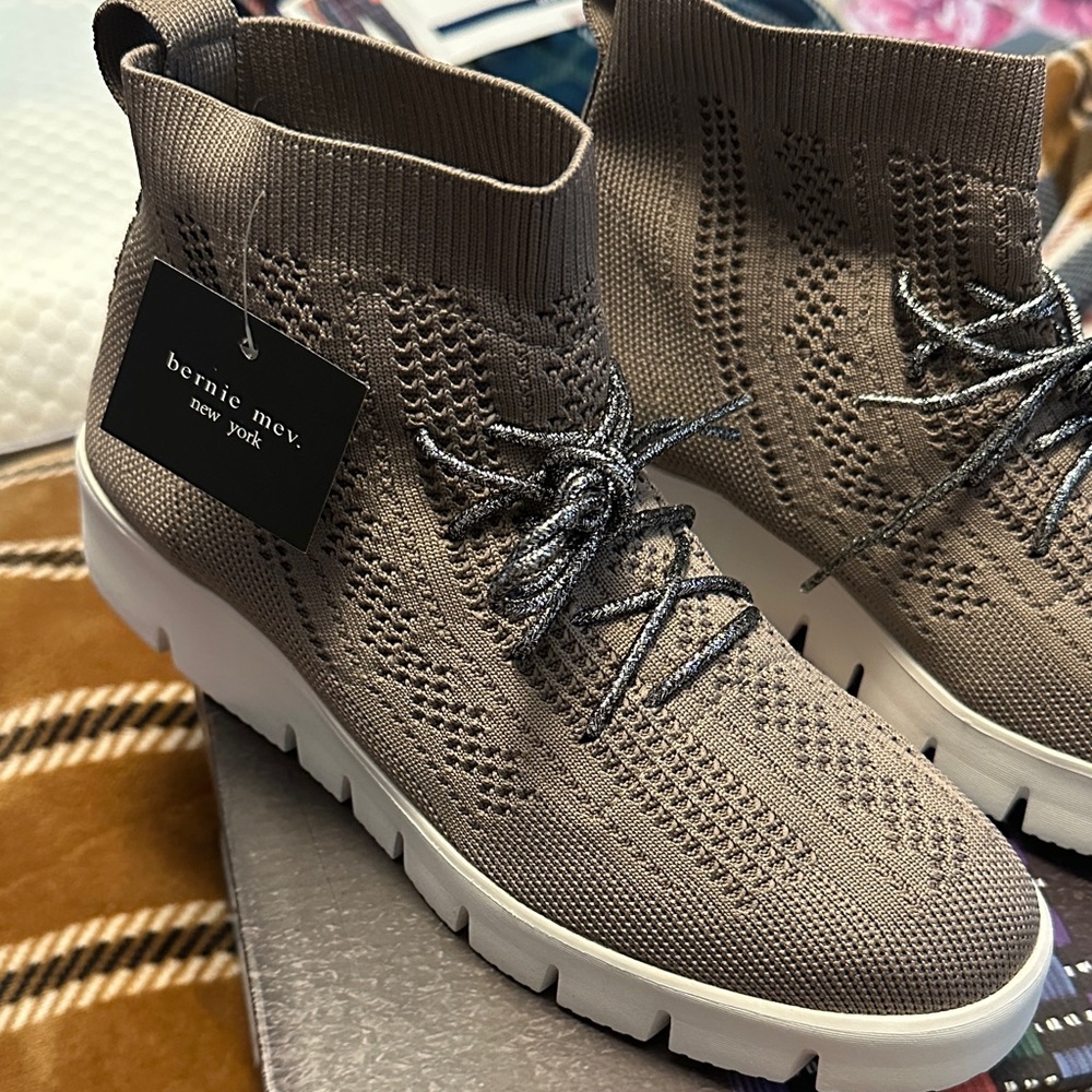 bernie mev. Women's Taupe Knit High-Top Sneakers